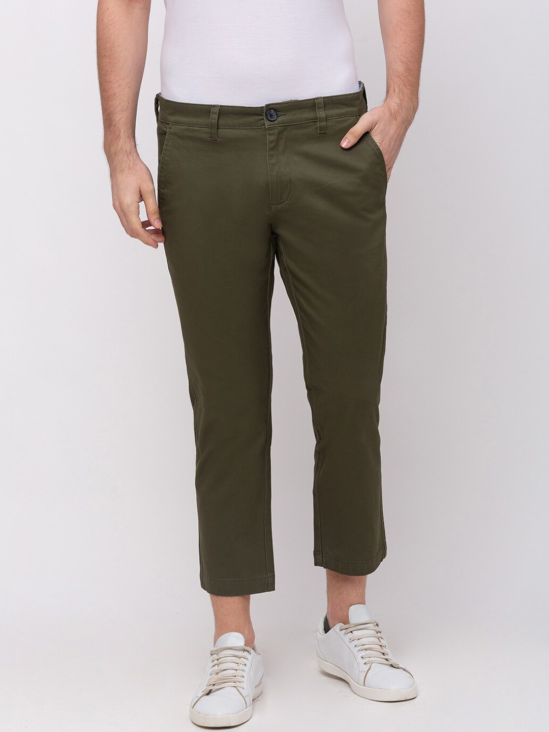 GIORDANO Men Green Slim Fit Solid Chinos