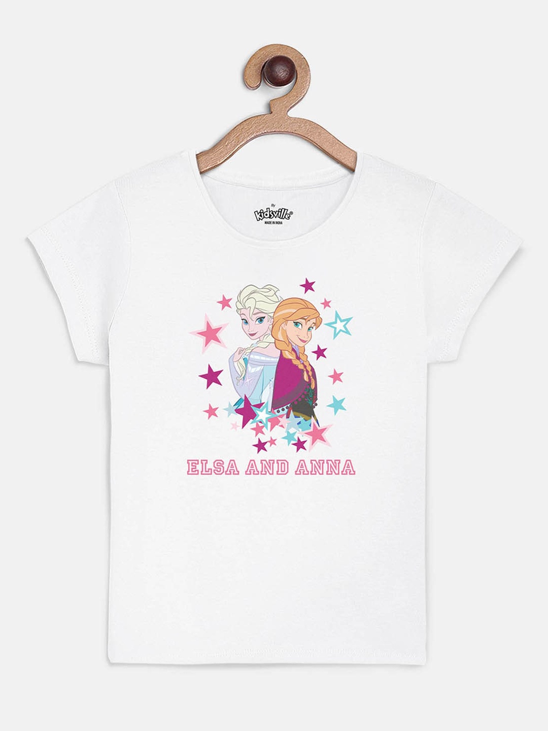 

Kids Ville Girls White Frozen Printed Round Neck Pure Cotton T-shirt