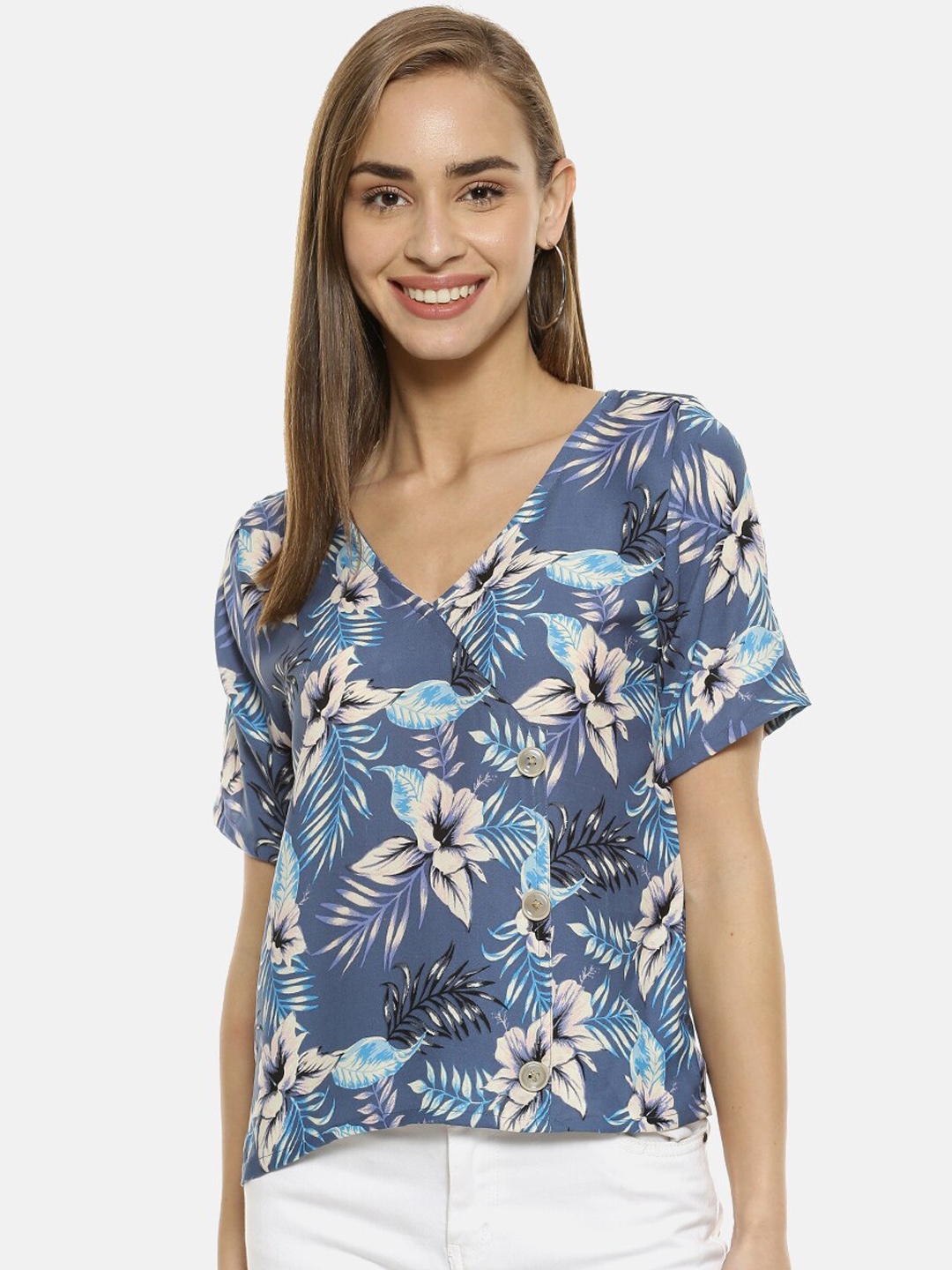 

Campus Sutra Women Blue Printed Top