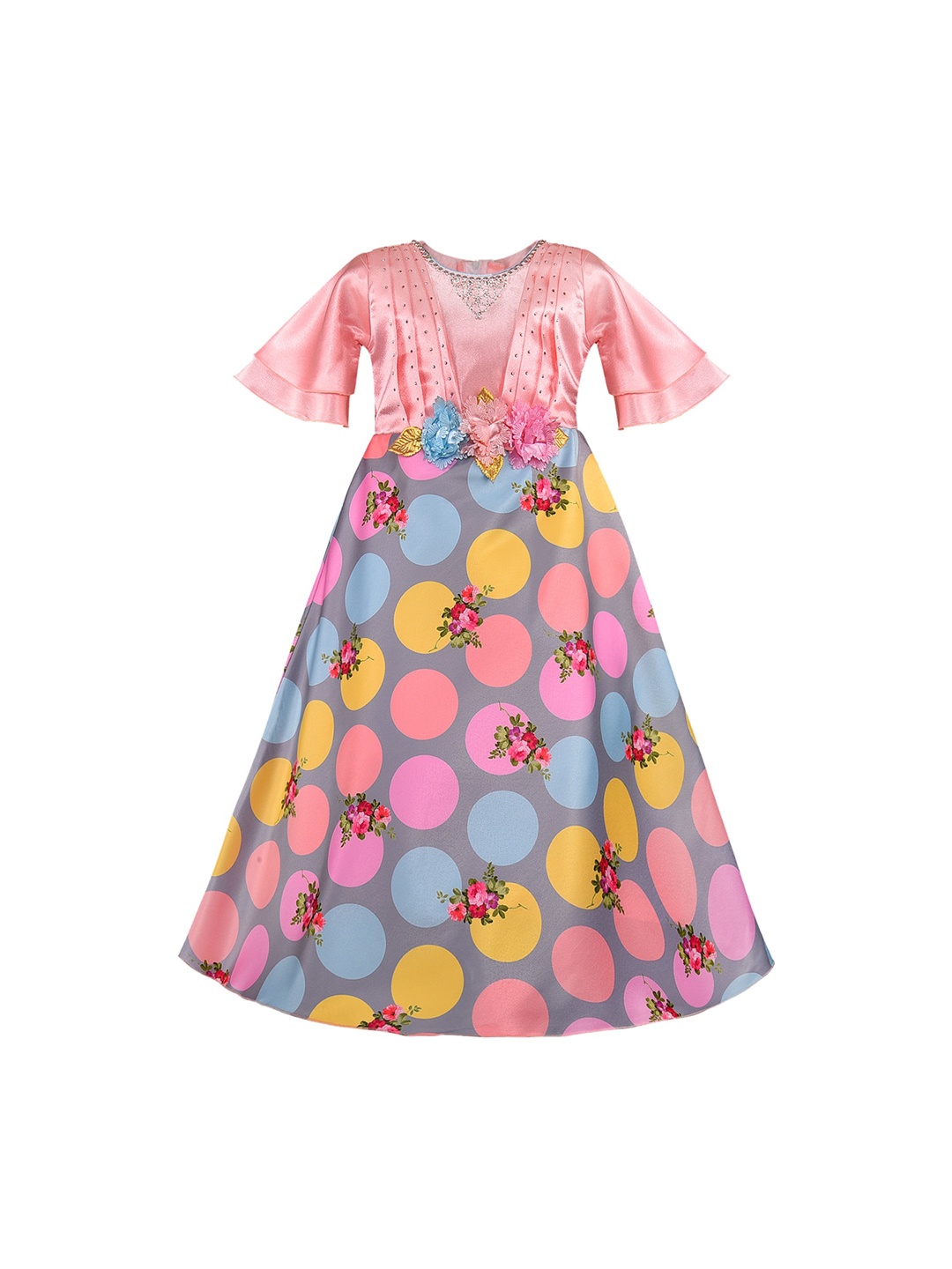 

Wish Karo Girls Peach-Coloured & Blue Printed A-Line Dress