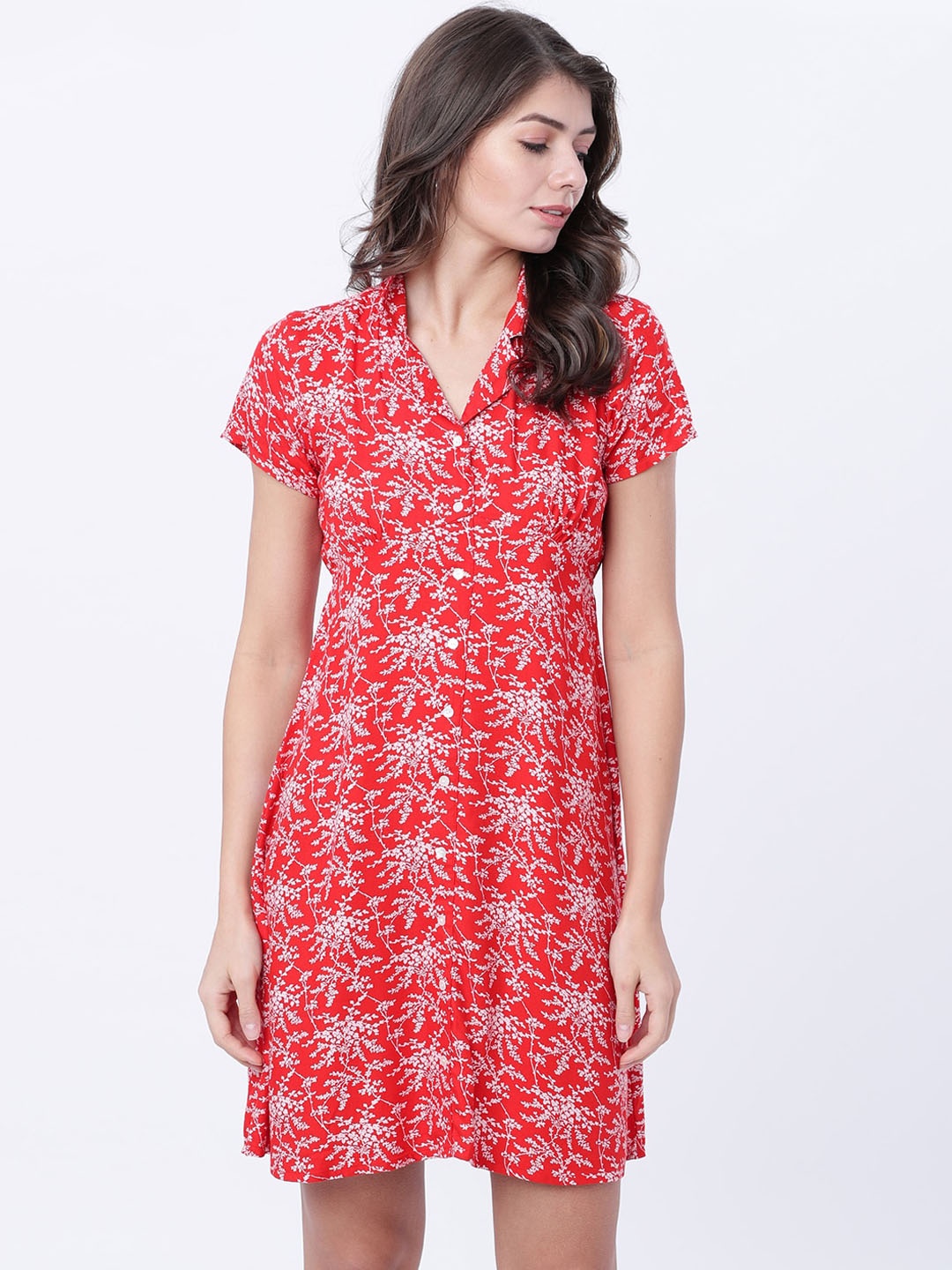 

Tokyo Talkies Women Red Printed Fit and Flare Dress