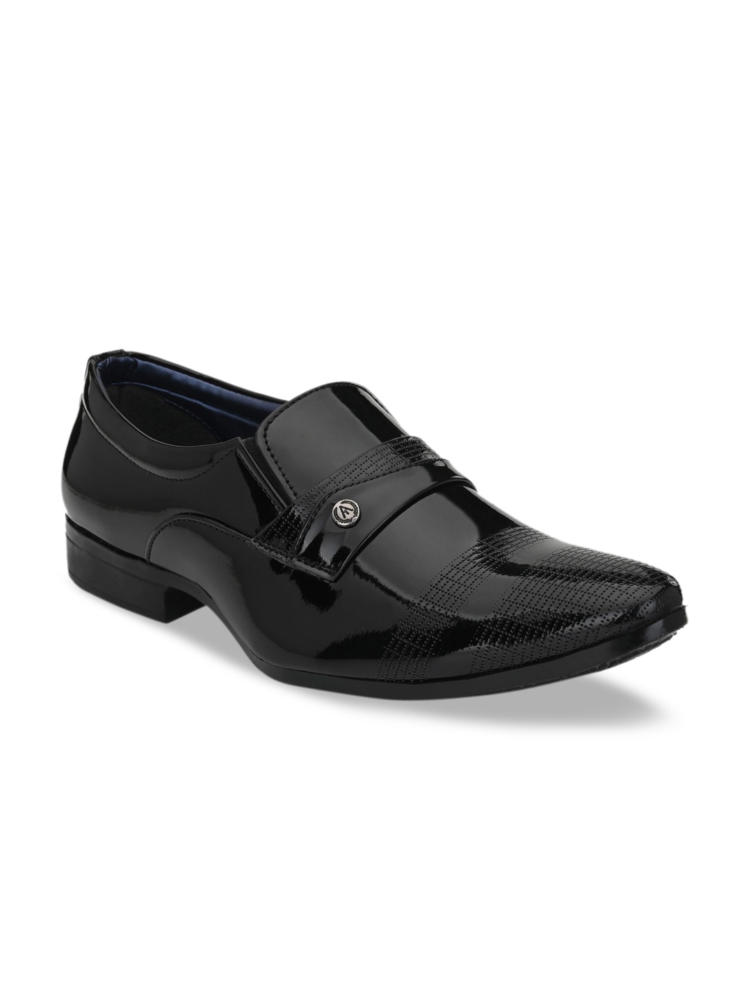 

Ferraiolo Men Black Textured Formal Slip-Ons