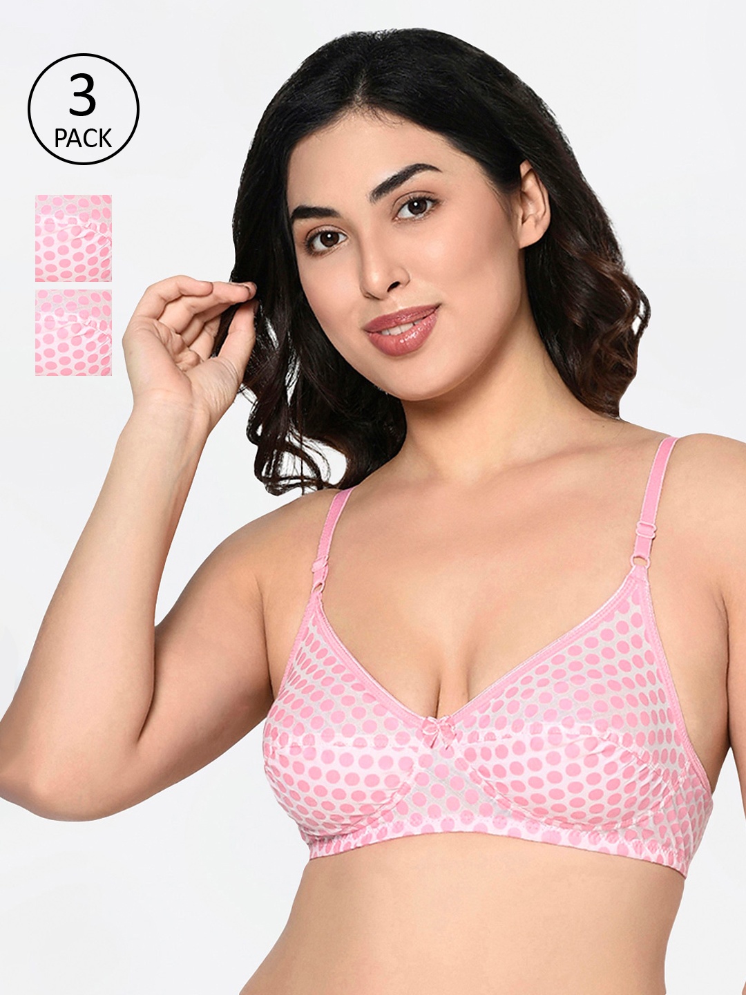 Bodycare Pack Of 3 Pink & Grey Printed Non-Wired Non Padded Everyday Bras