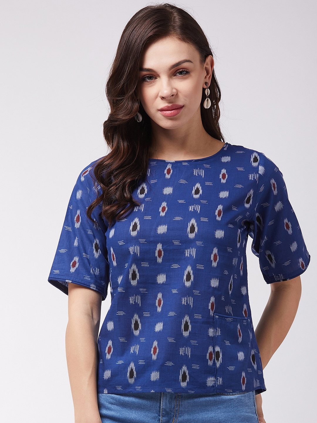 

InWeave Women Navy Blue Printed Top