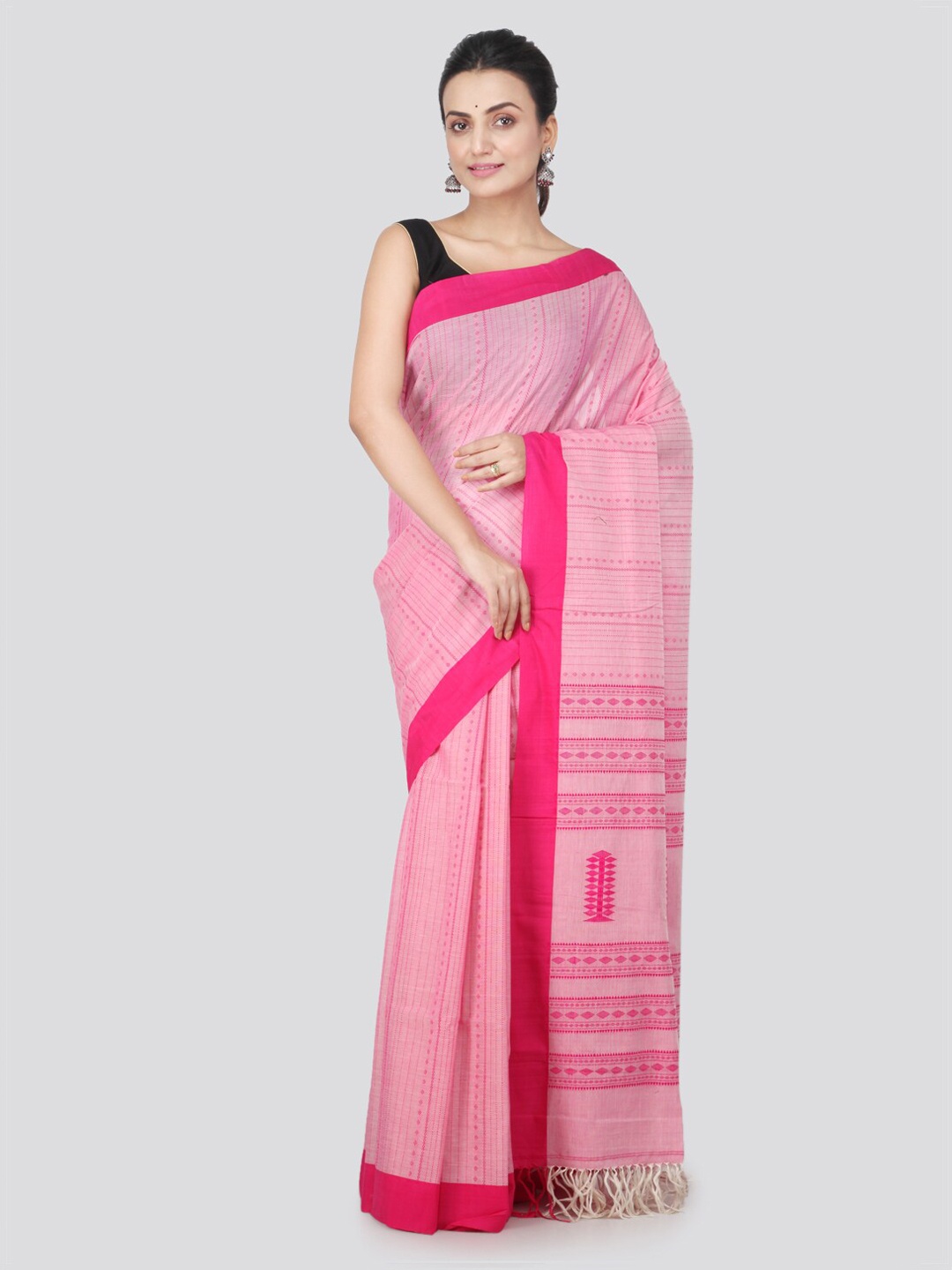 

PinkLoom Pink Pure Cotton Solid Handloom Saree