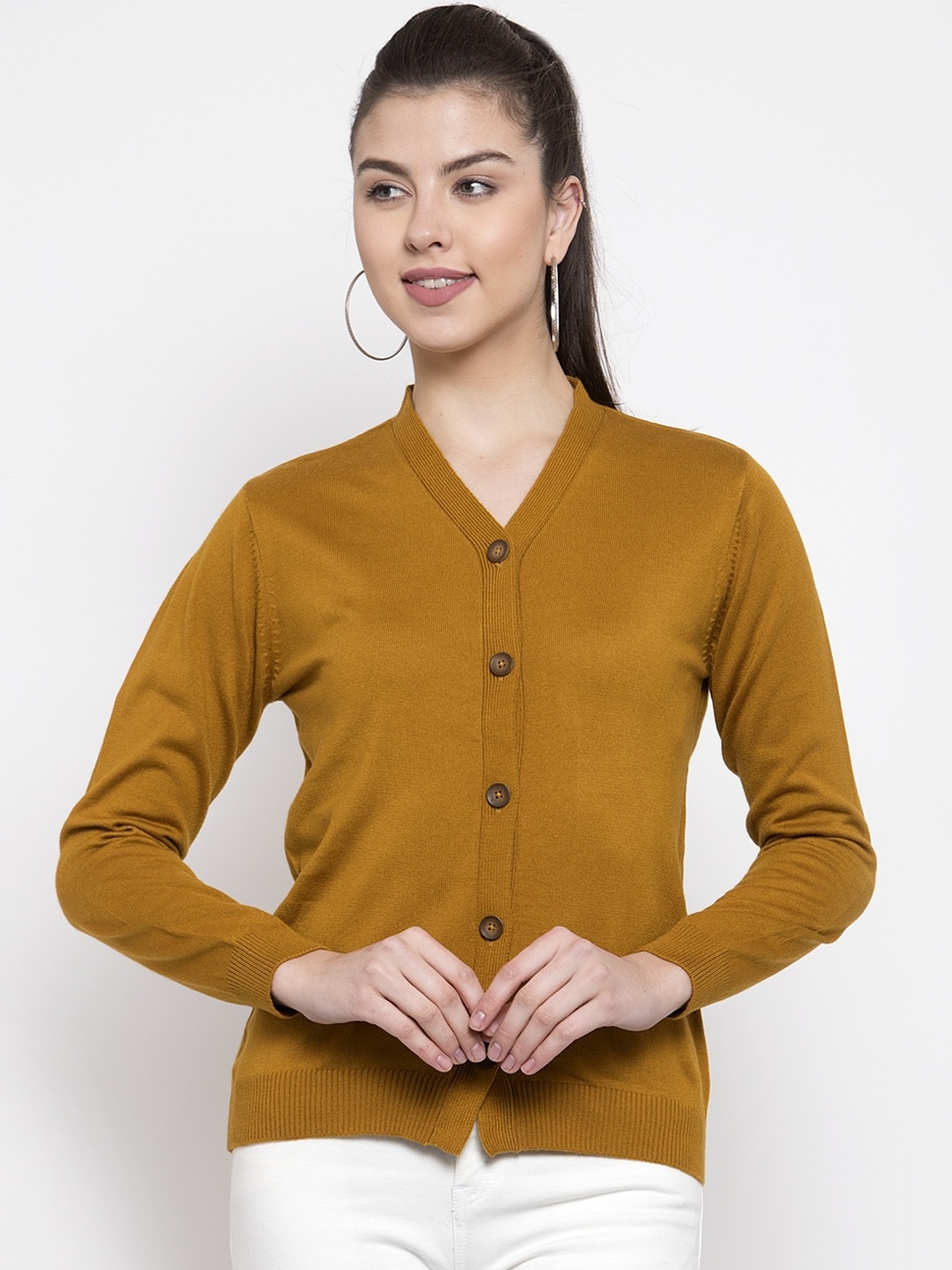 

Kalt Women Mustard Solid Cardigan Sweater