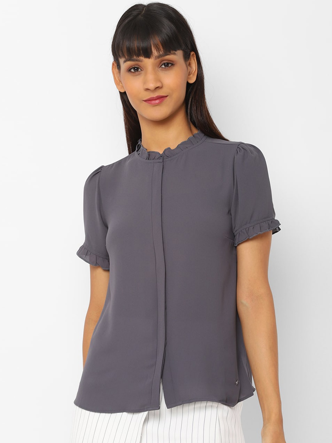 

Allen Solly Woman Grey Solid Shirt Style Top