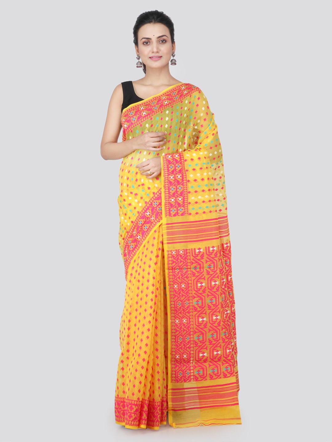 

PinkLoom Yellow & Orange Pure Cotton Woven Design Handloom Sustainable Saree