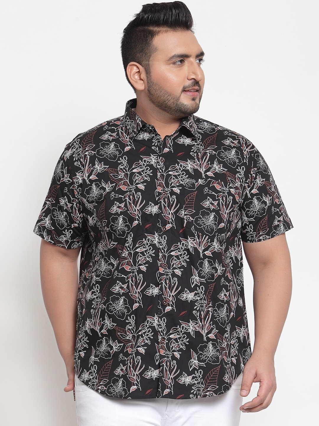 

plusS Men Black & White Regular Fit Printed Casual Shirt