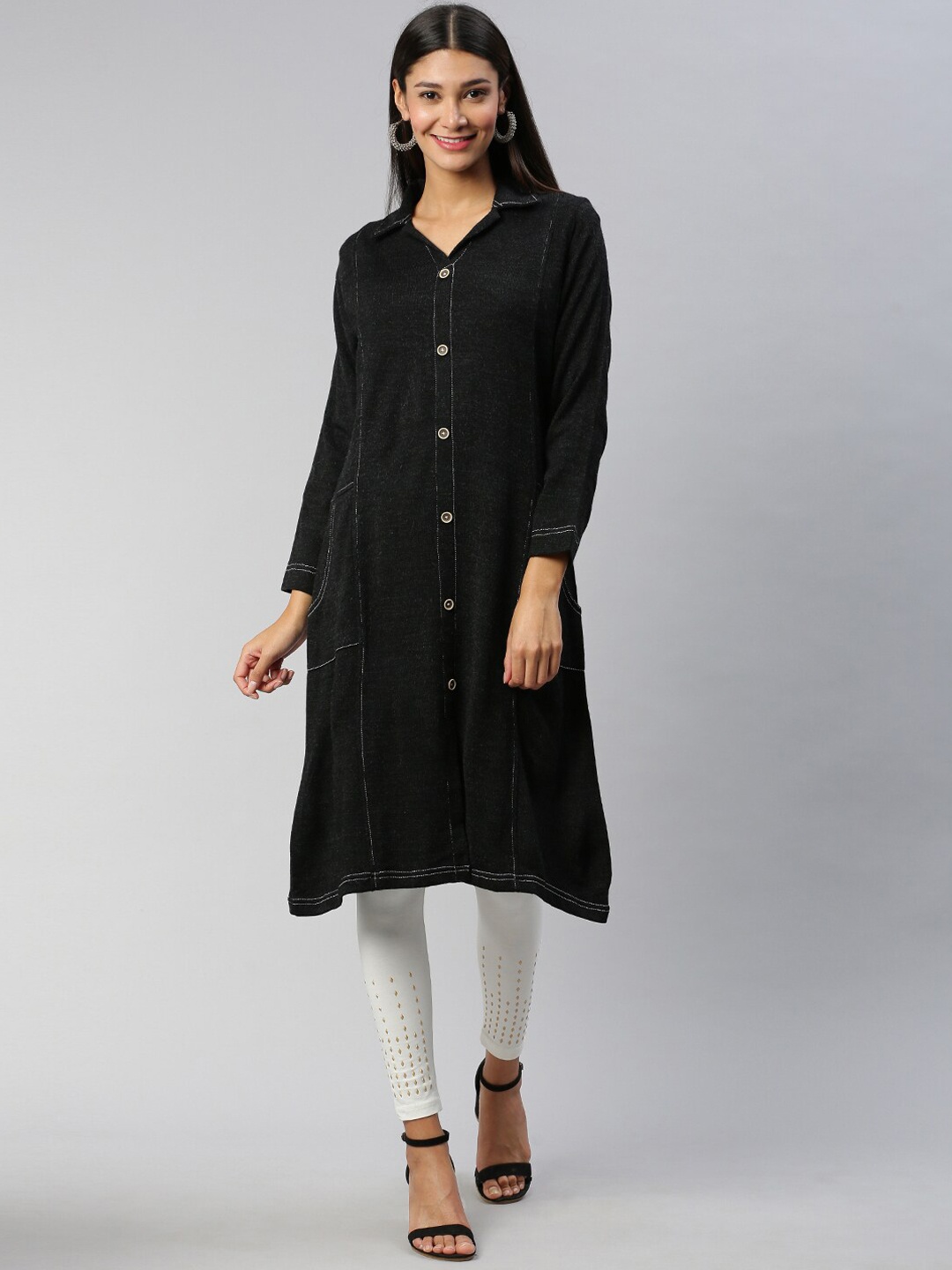 

Soch Black Solid Cotton Blend Kurti