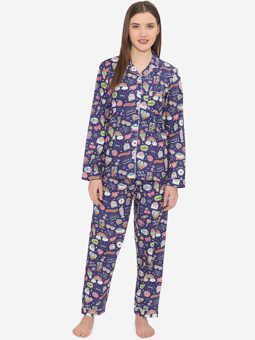 

Fluffalump Women Purple & White Printed Night Suit