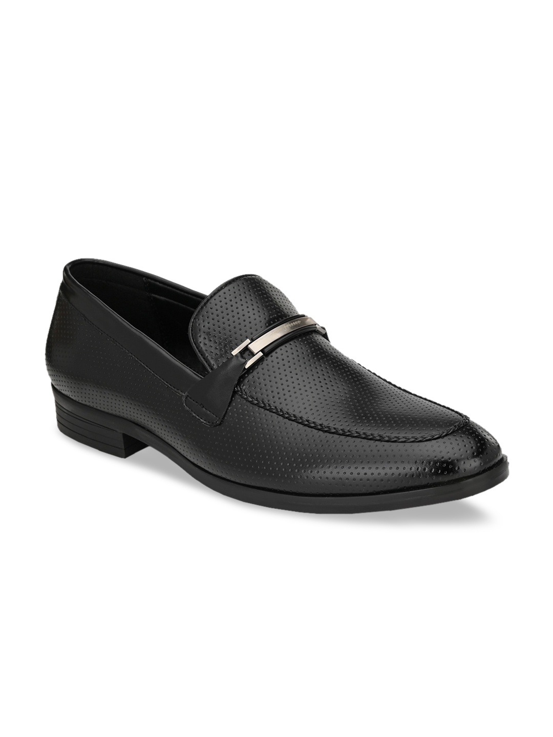

San Frissco Men Black Perforations Leather Mid-Top Slip-On Sneakers