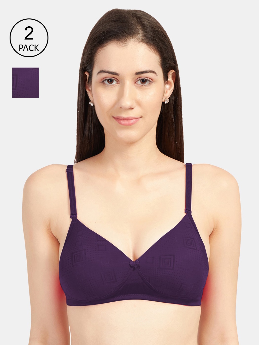 

Sonari Pack Of 2 Violet Solid Non-Wired Heavily Padded T-shirt Bra fildonewinewine30B