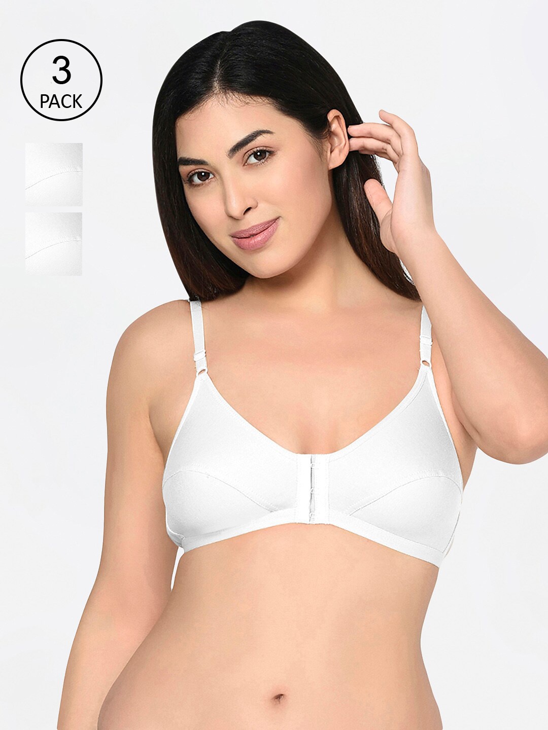 

Bodycare Pack Of 3 White Solid Non-Wired Non Padded Everyday Bras 1568W-3PCS