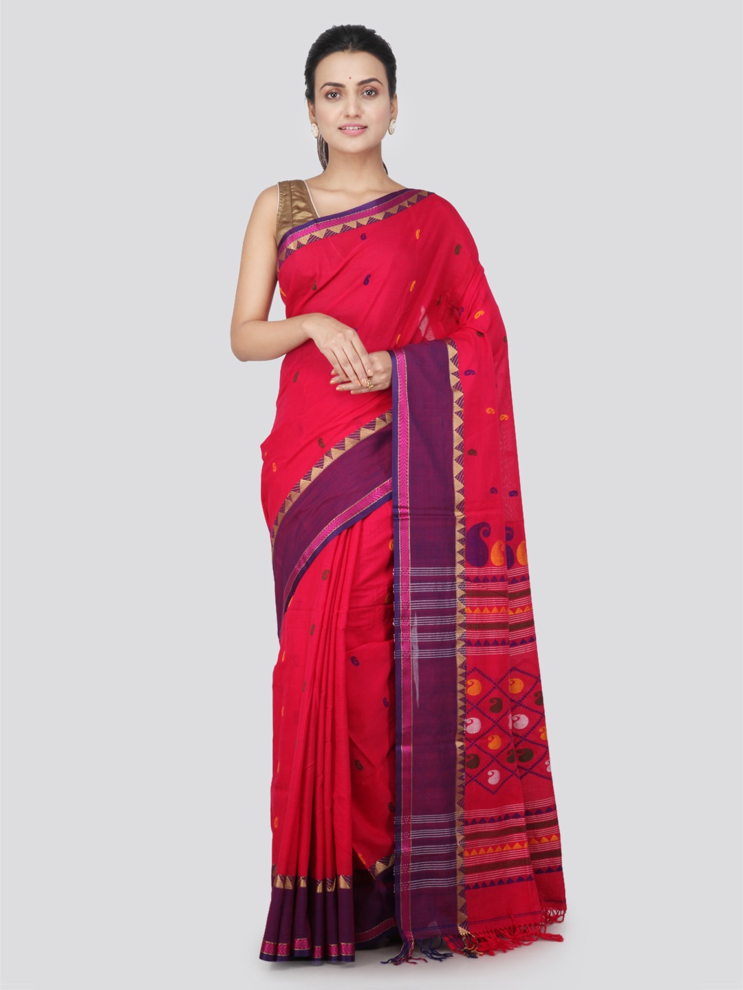 

PinkLoom Pink & Purple Pure Cotton Woven Design Handloom Saree