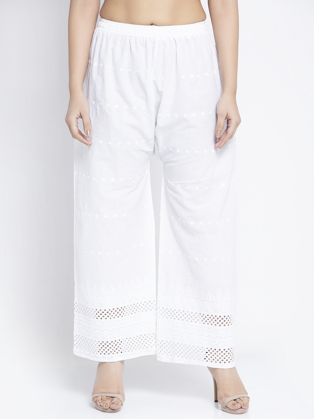 

GRACIT Women White Embroidered Flared Palazzos