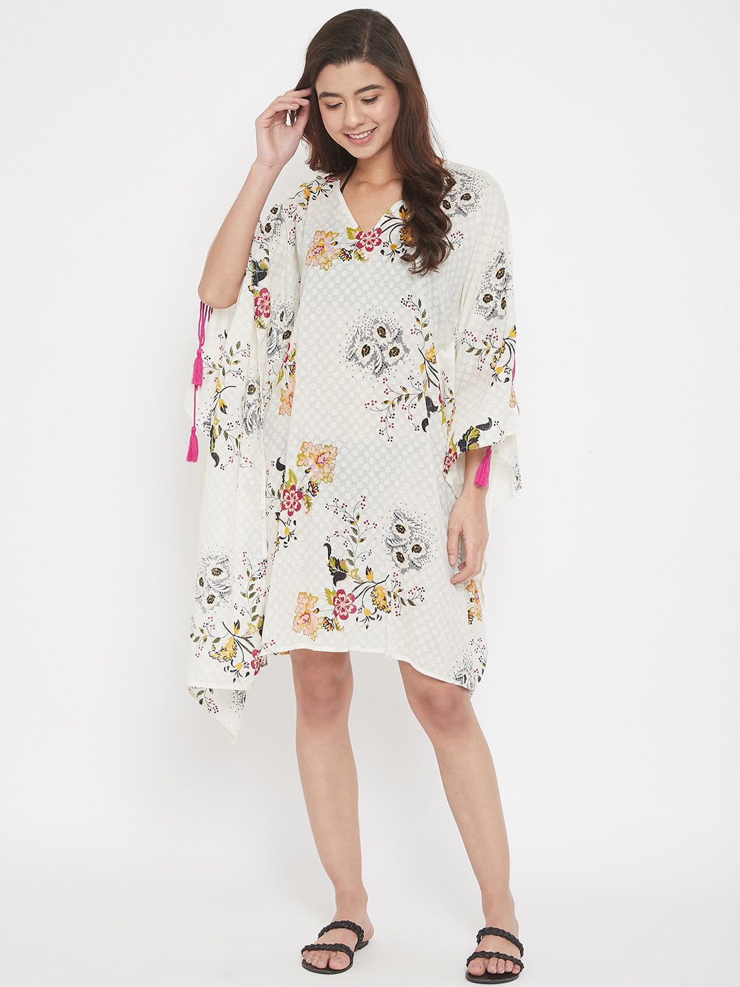 

The Kaftan Company Women Off White Floral Printed Kaftan
