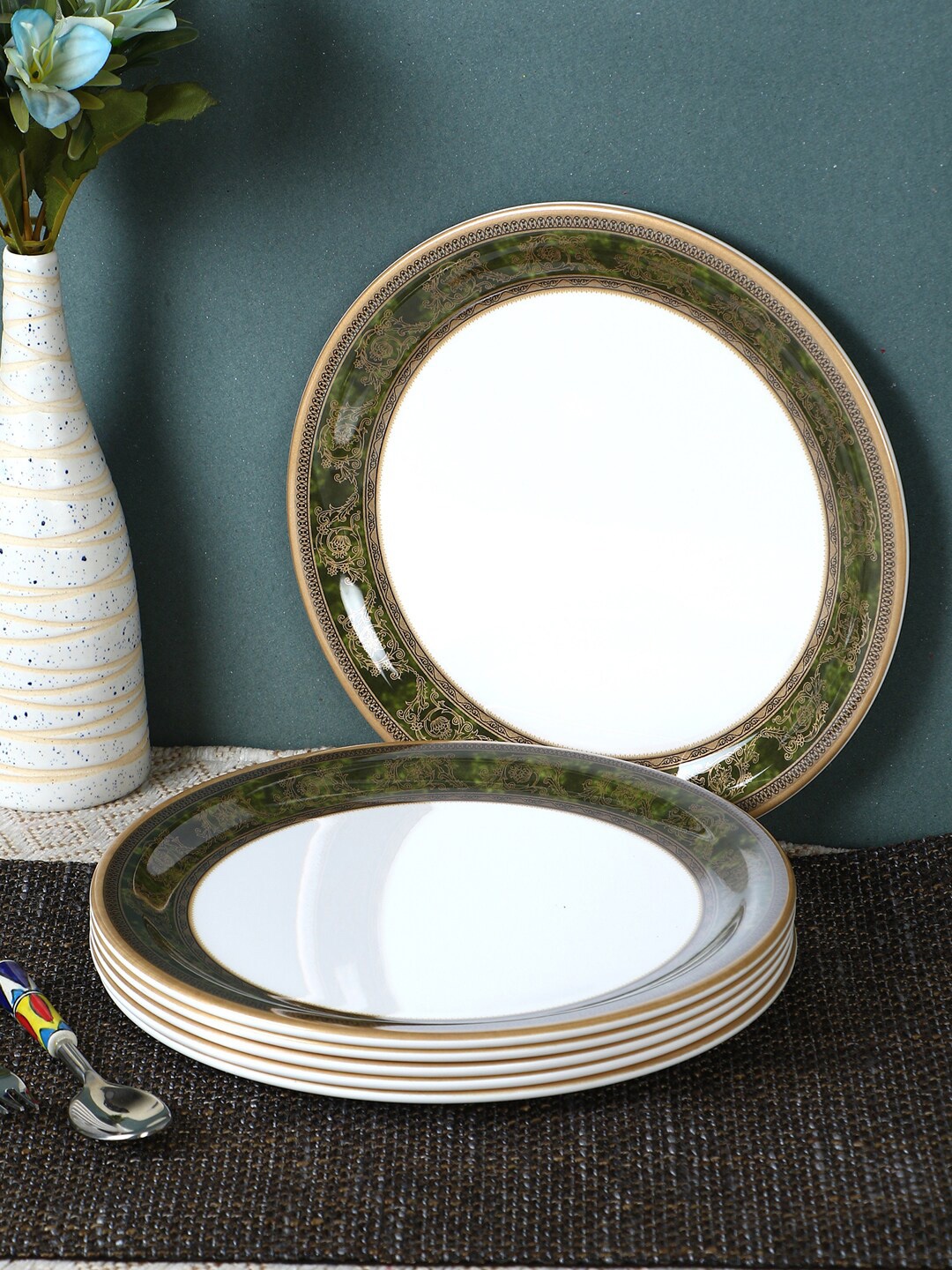

Servewell Unisex White Printed 6 pc Round Dinner Plate Set
