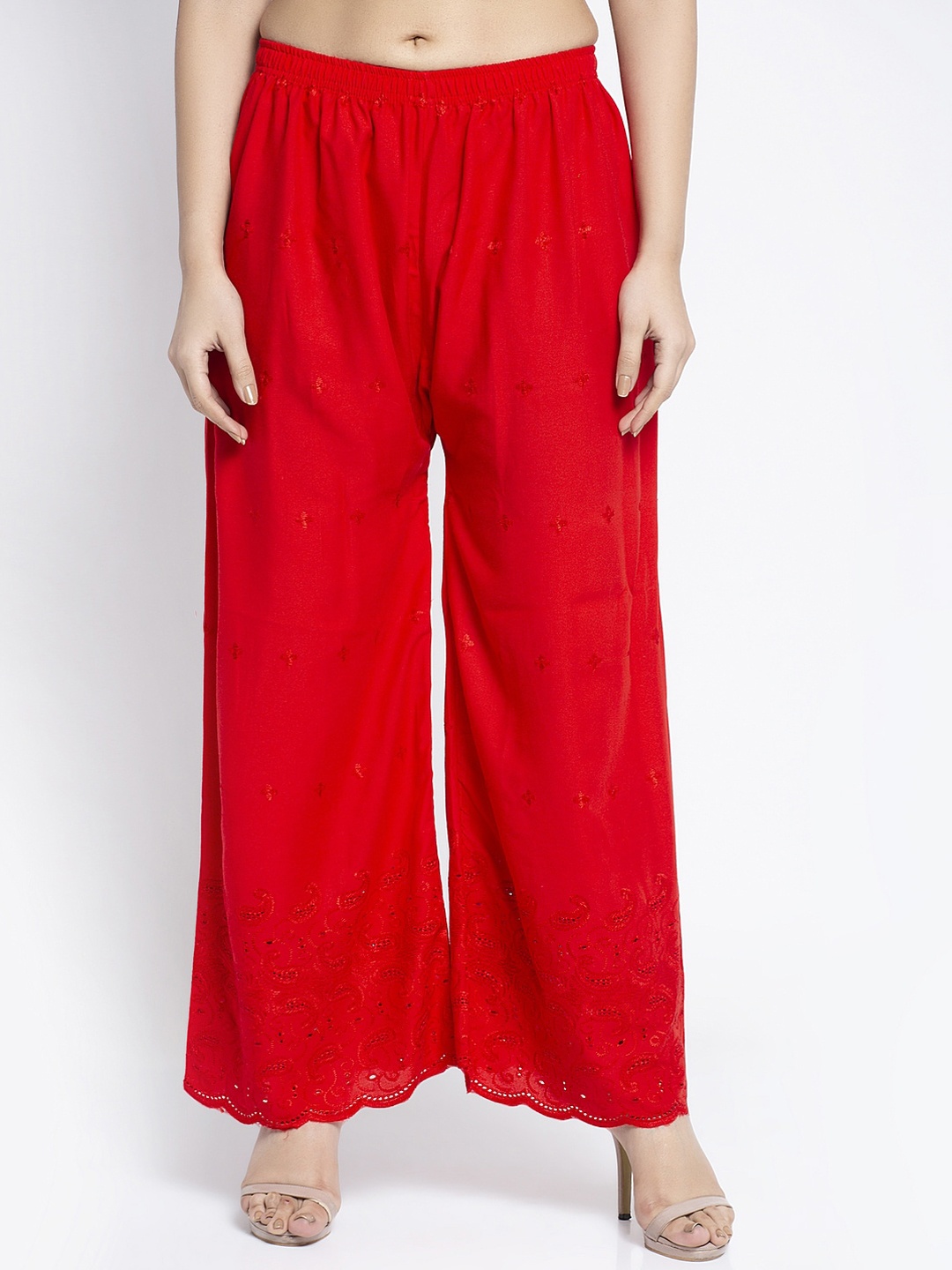 

GRACIT Women Red Hem Design Flared Palazzos