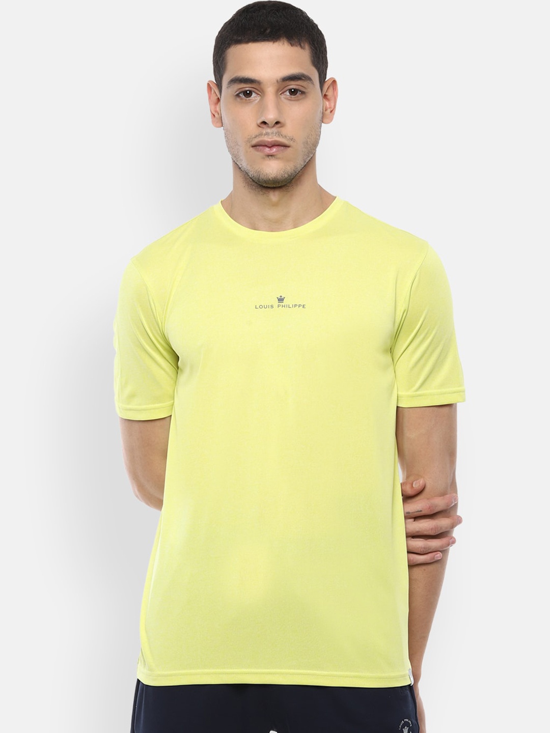 

Louis Philippe ATHPLAY Men Yellow Solid Round Neck T-shirt