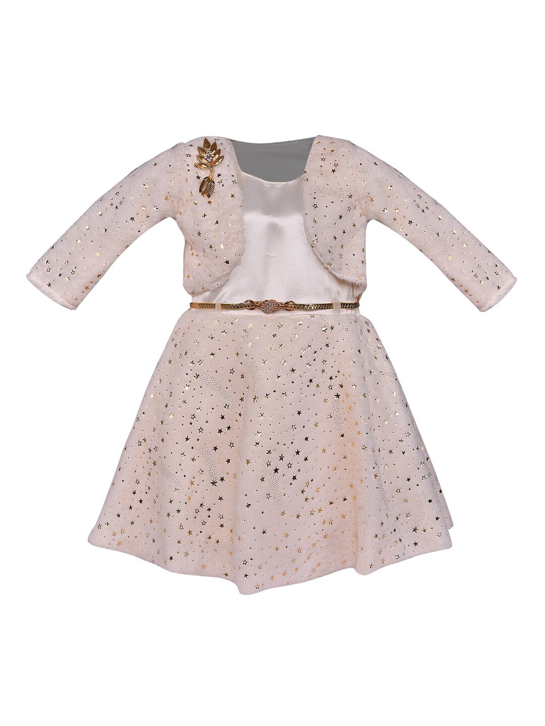 

Wish Karo Girls Peach-Coloured Printed Fit and Flare Dress