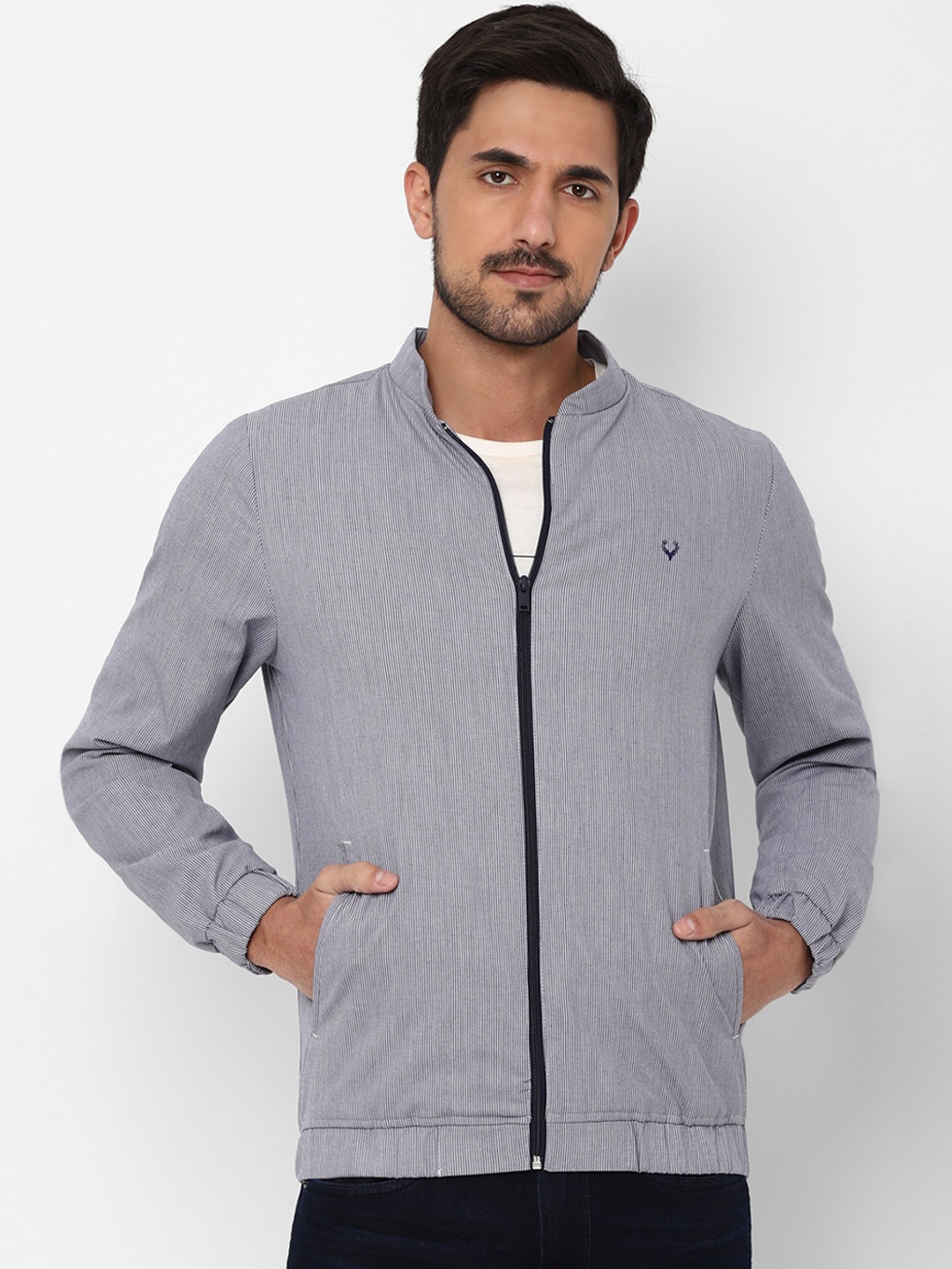 

Allen Solly Men Blue Striped Bomber