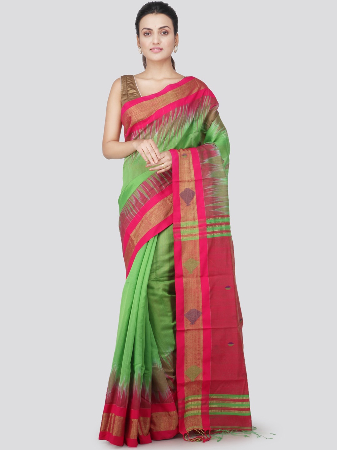 

PinkLoom Green & Pink Cotton Silk Woven Design Handloom Sustainable Saree