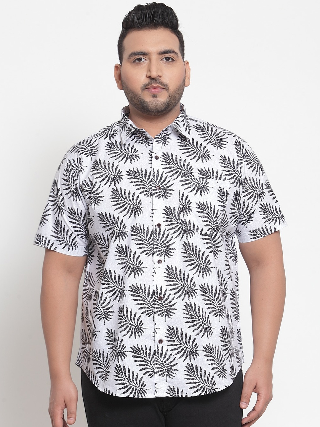 

plusS Men White Regular Fit Printed Cotton Casual Shirt
