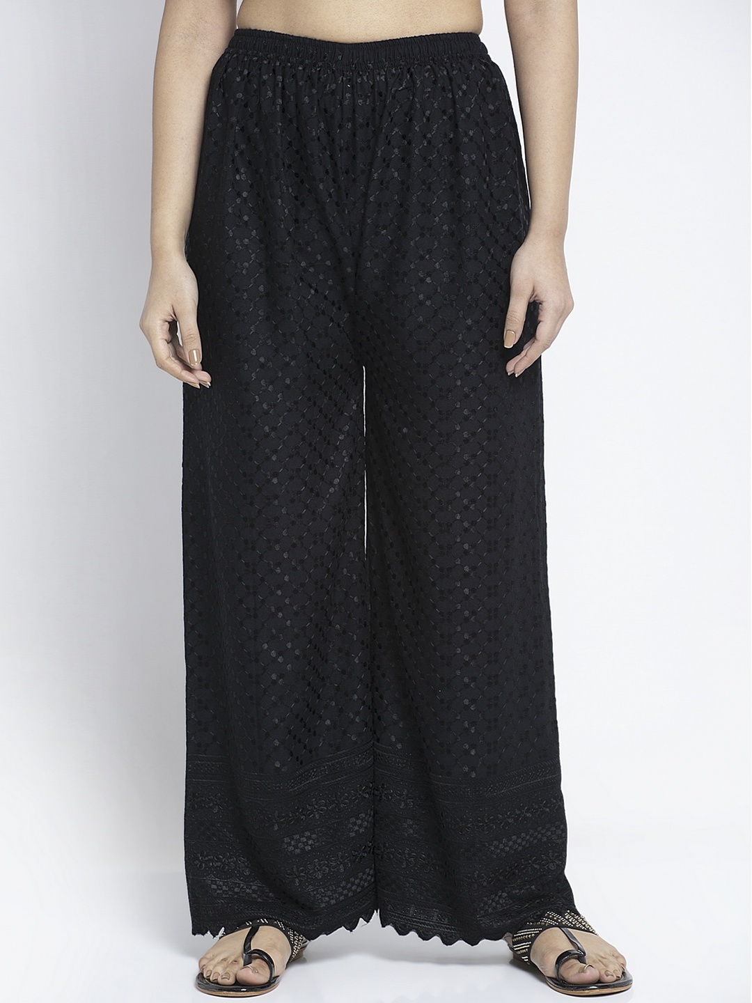 

GRACIT Women Black Self Design Flared Palazzos