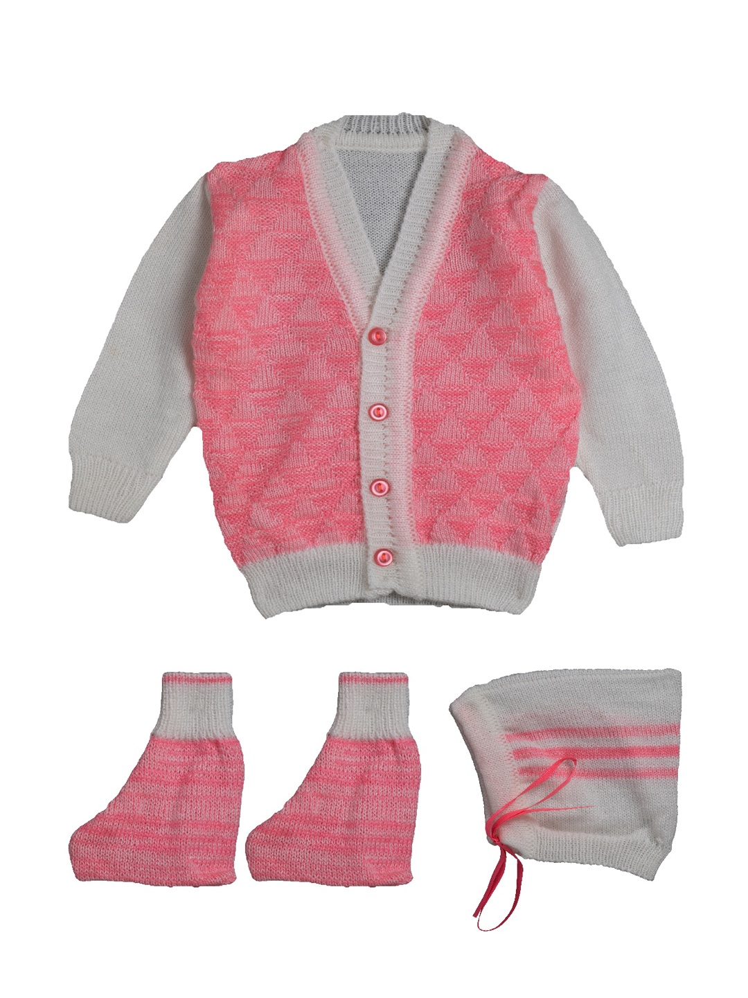 

Little Angels Unisex Kids Pink & White Self Design Cardigan Sweater