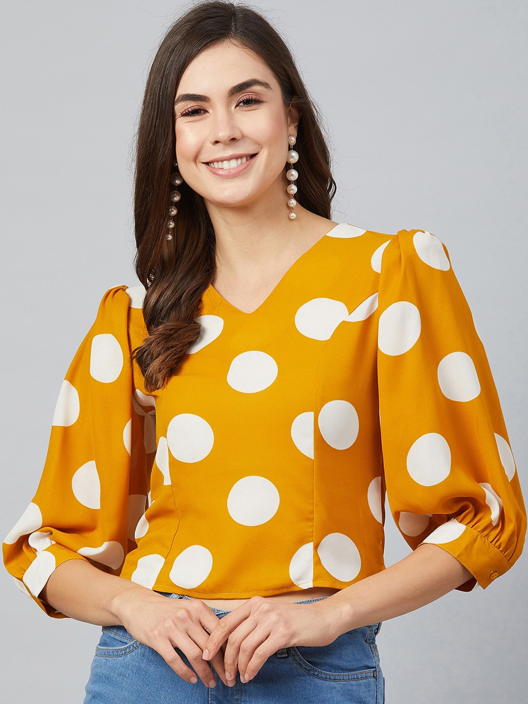 

Marie Claire Women Mustard Yellow Printed Top