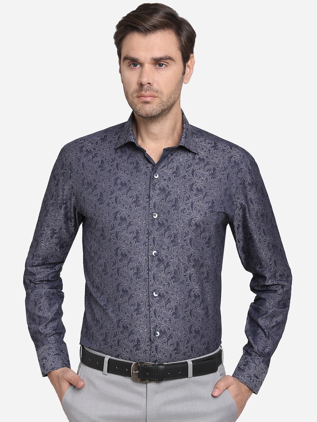 

METAL Men Blue & Grey Slim Fit Printed Casual Shirt