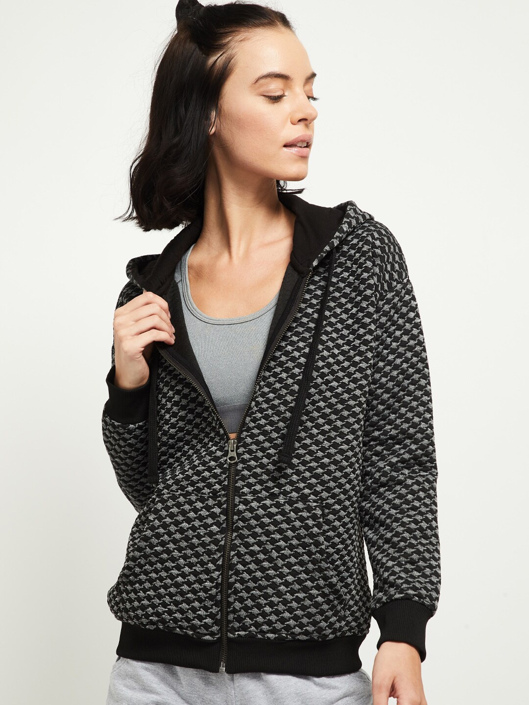 

max Women Charcoal Self Design Bomber