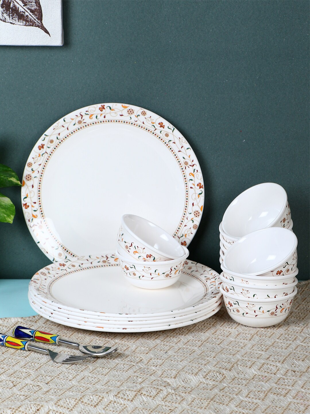 

Servewell White Printed 12 pc Urmi Dinner Set