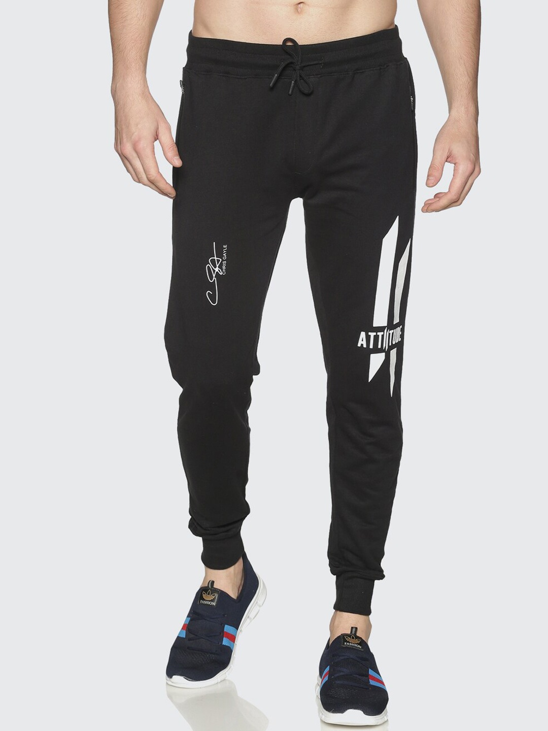 

ATTIITUDE Men Black & White Printed Slim-Fit Joggers