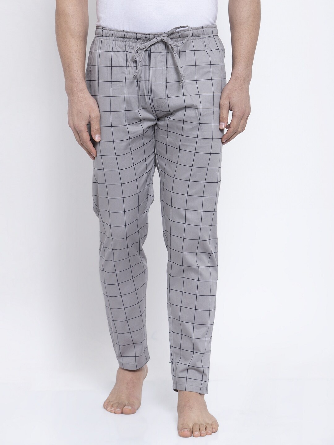 

JAINISH Men Grey Checked Cotton Lounge Pants