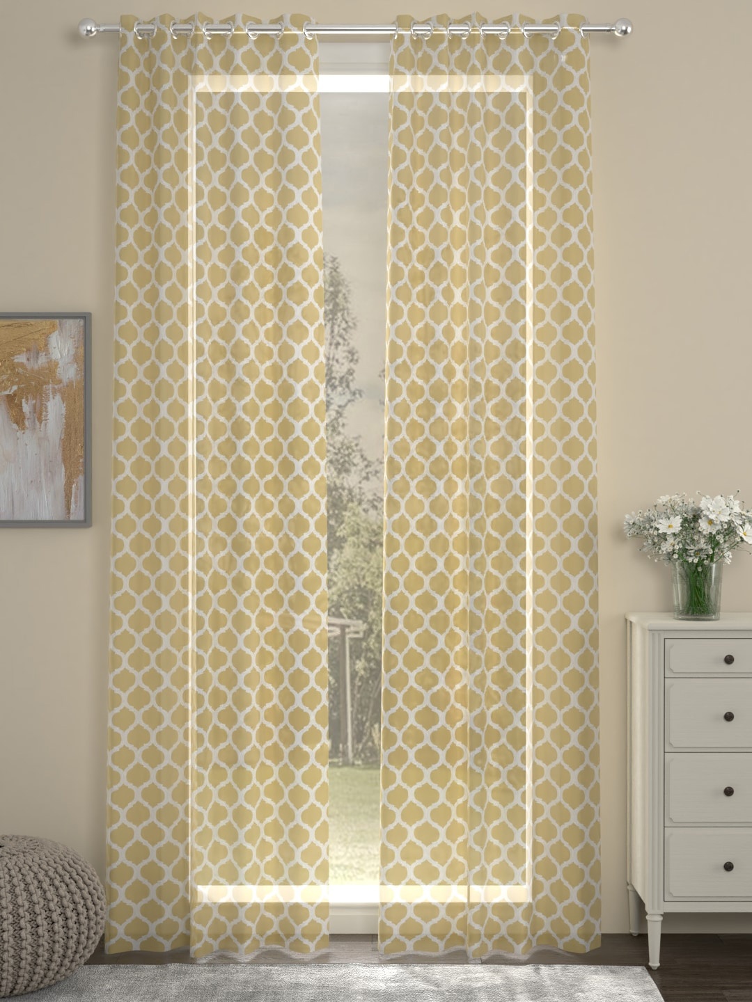 

ROSARA HOME Set of 2 Yellow & White Geometric Door Curtains