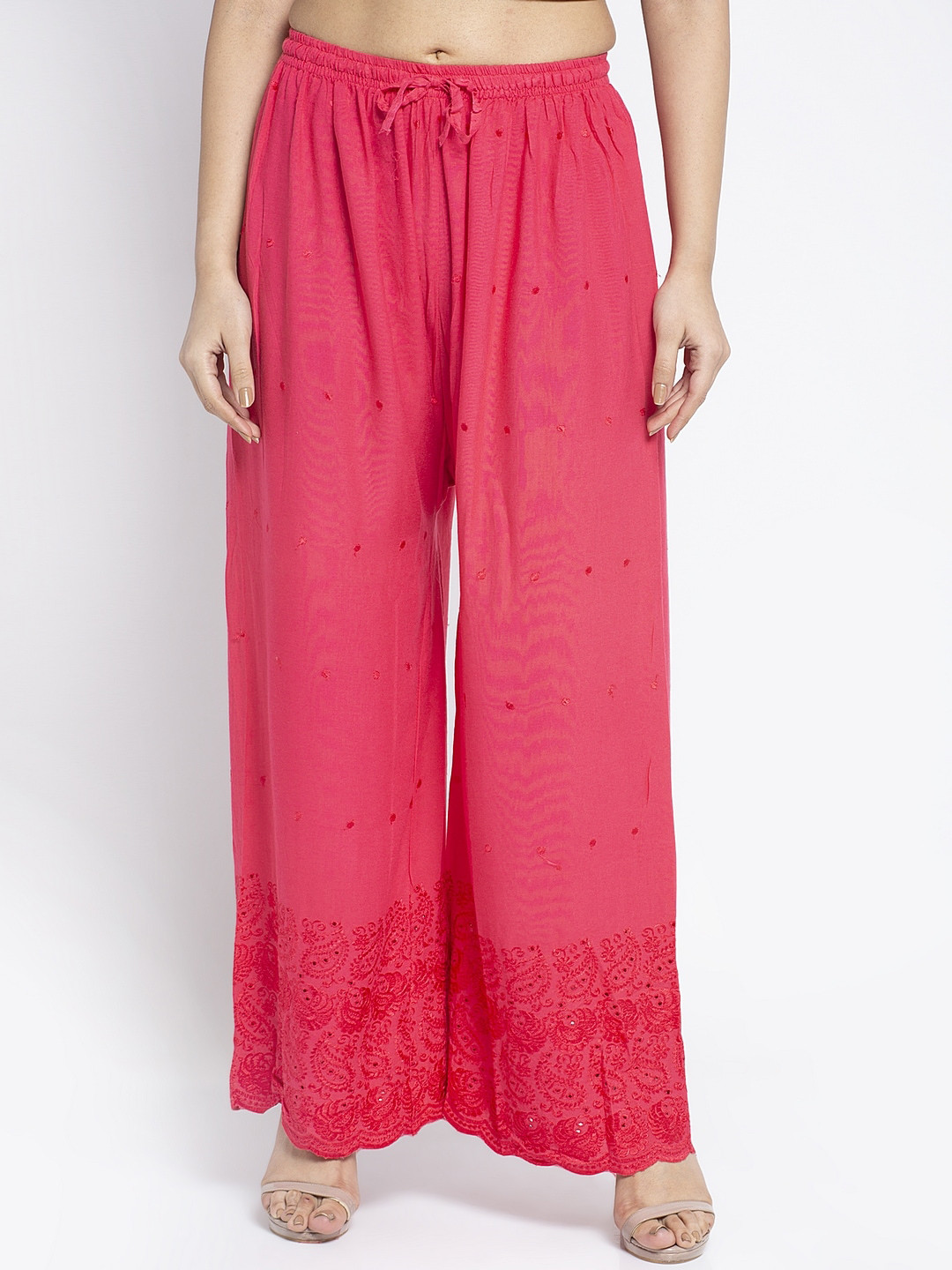 

GRACIT Women Pink Self Design Flared Palazzos