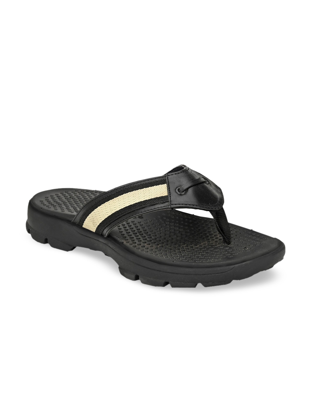 San Frissco Men Black Textured Leather Thong Flip-Flops