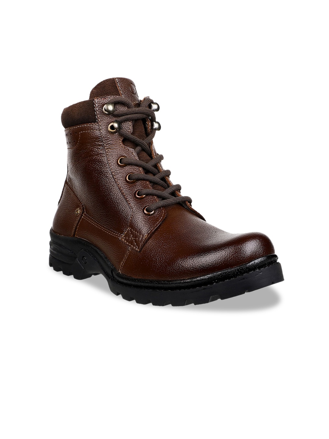 

Carlton London Men Brown Solid Leather High-Top Flat Boots