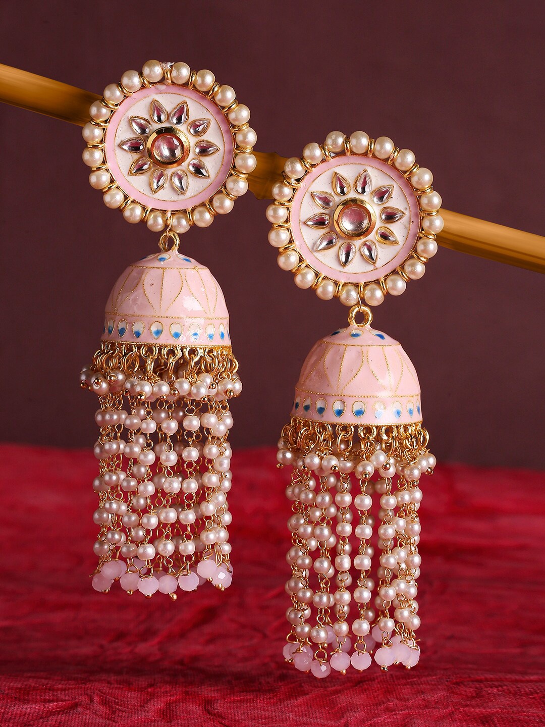 

OOMPH Pink & White Dome Shaped Jhumkas