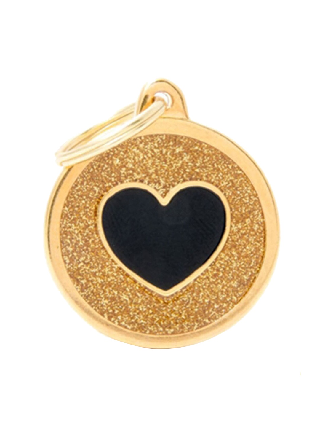 

PawsnCollars Gold-Toned & Black Glitter Heart Centre Pet Name Tag