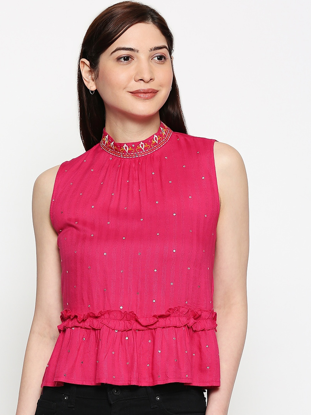 

People Women Pink Embellished Tiered Top