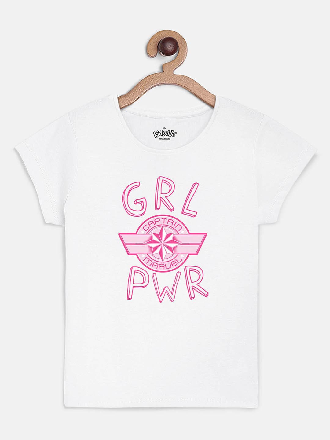 

Kids Ville Captain Marvel Printed White Tshirt for Girls