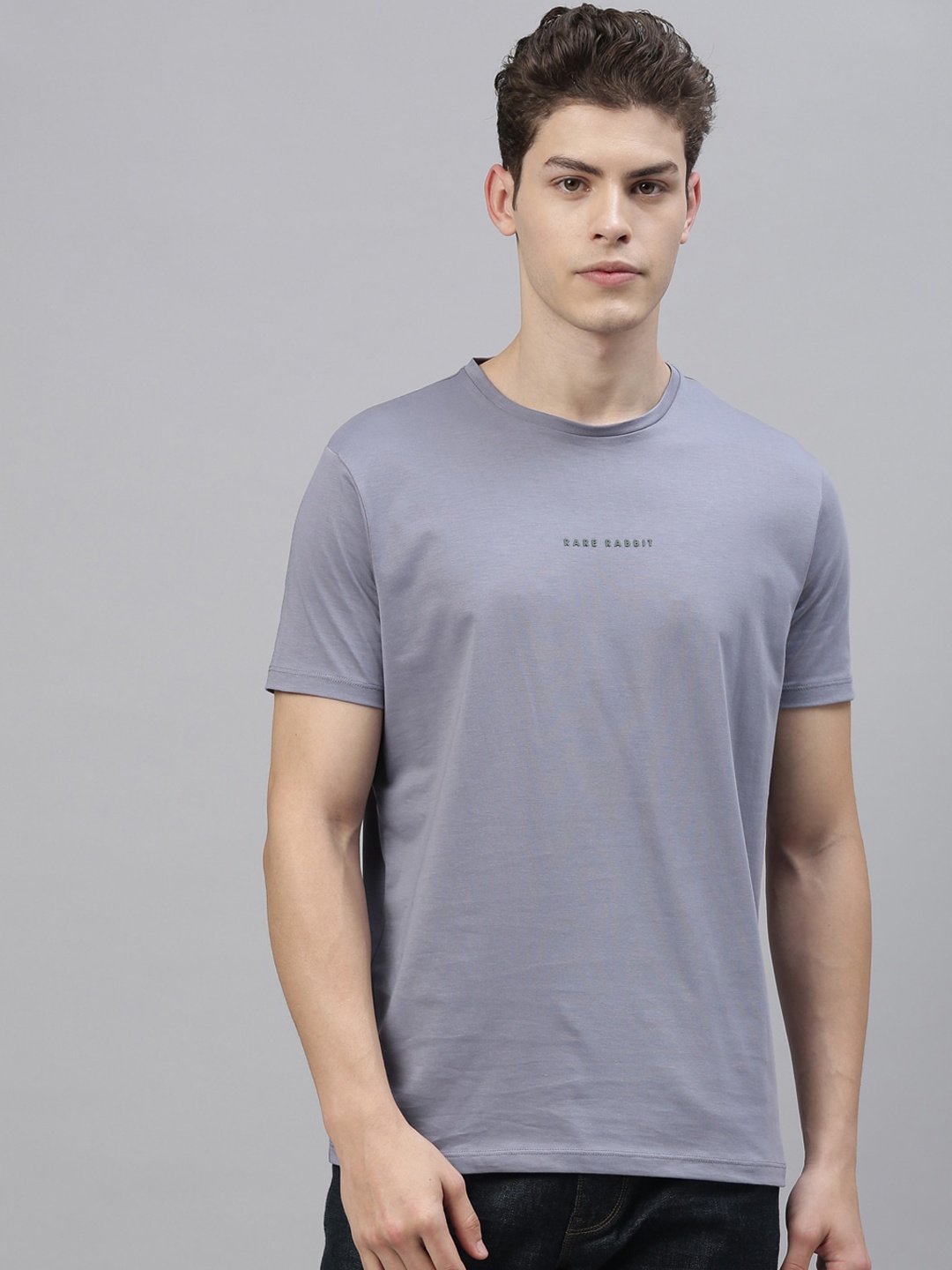 

RARE RABBIT Men Grey Solid Round Neck T-shirt