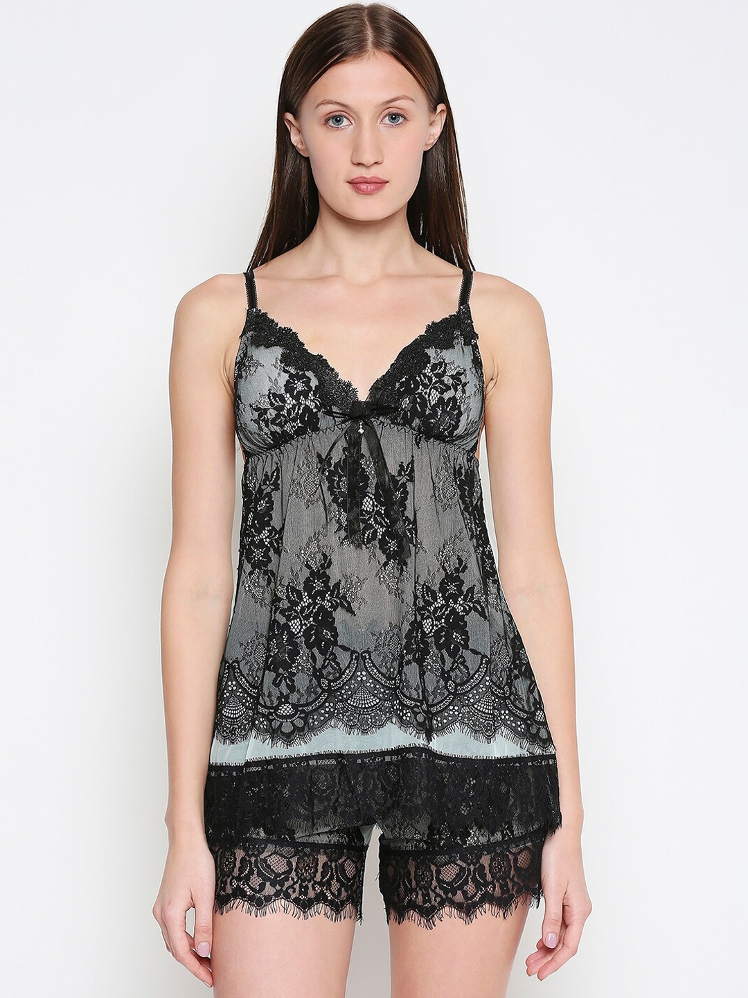 

XIN Green & Black Self Design Baby Doll