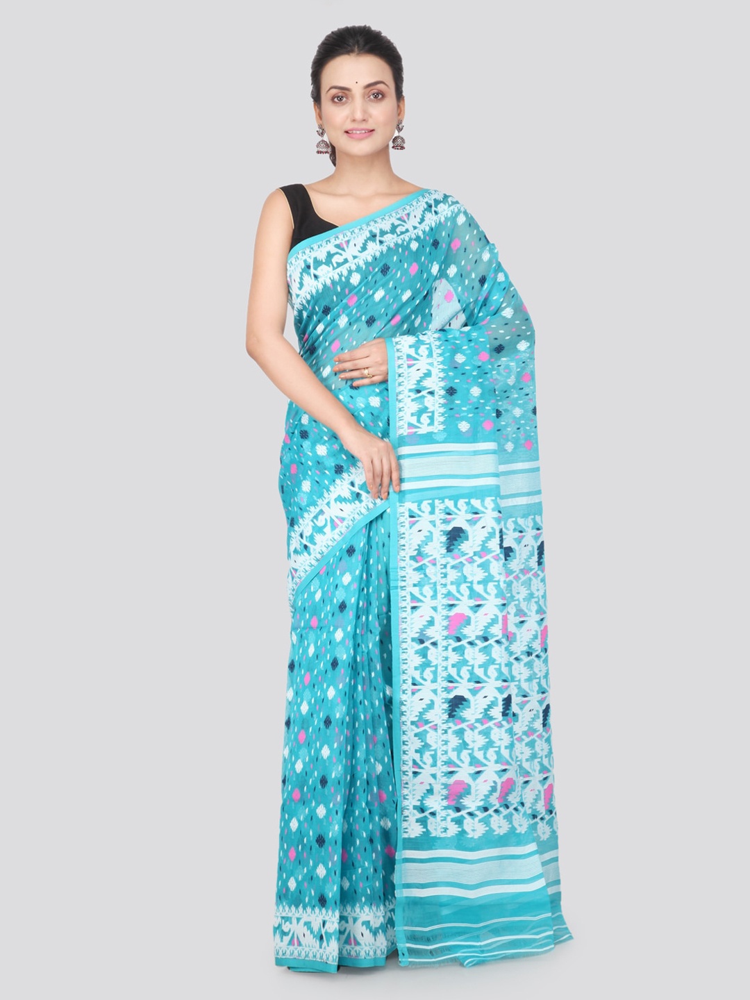 

PinkLoom Sea Green Pure Cotton Woven Design Jamdani Saree