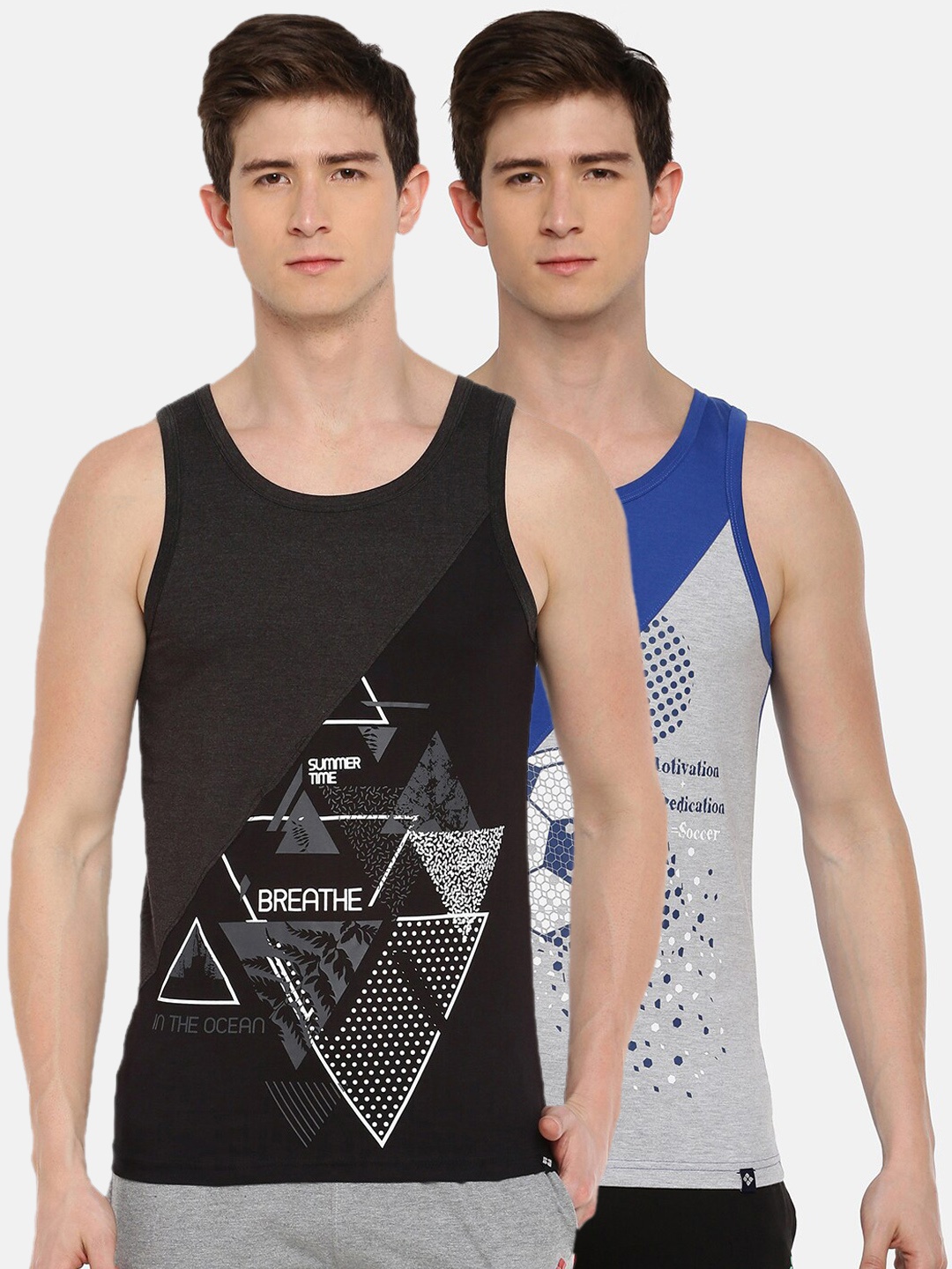 

Dollar Men Pack Of 2 Printed Innerwear Vests, Grey