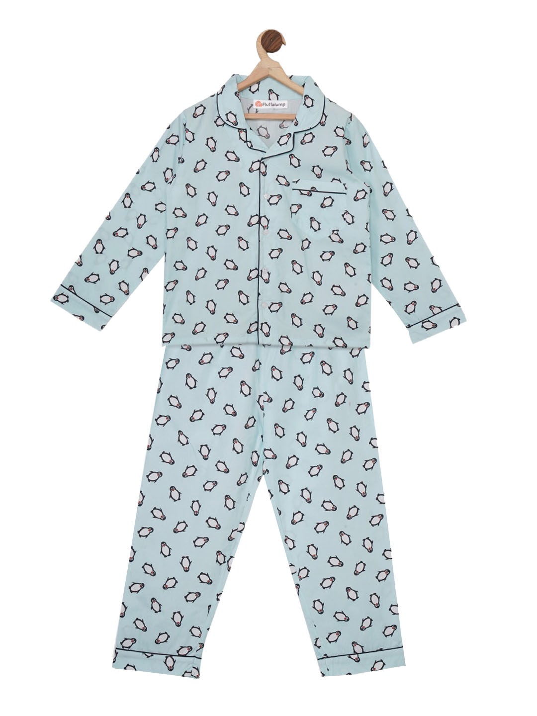 

Fluffalump Unisex Kids Blue & White Printed Night Suit