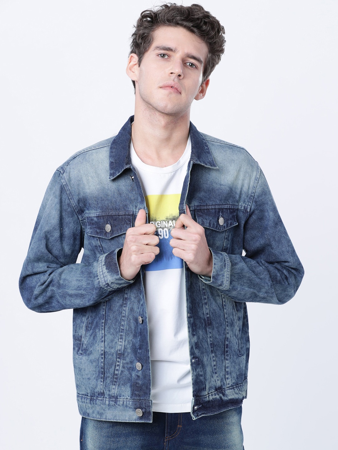 

HIGHLANDER Men Blue Printed Denim Jacket